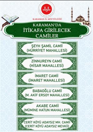 Karaman'da Itikafa Girilecek Camiler